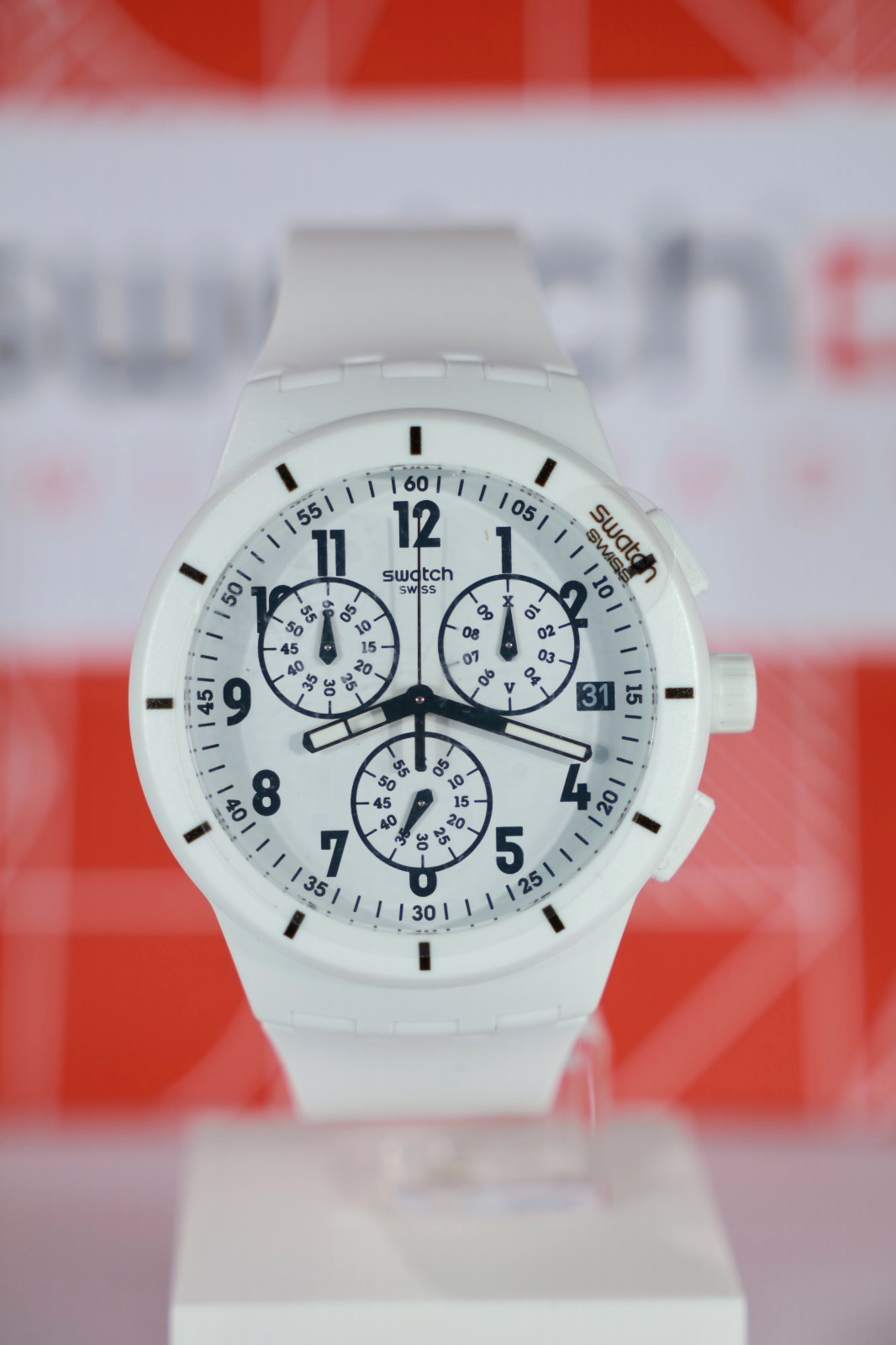 New Limited Swiss Swatch Originals Twice Again White Chrono Watch 42MM SUSW402