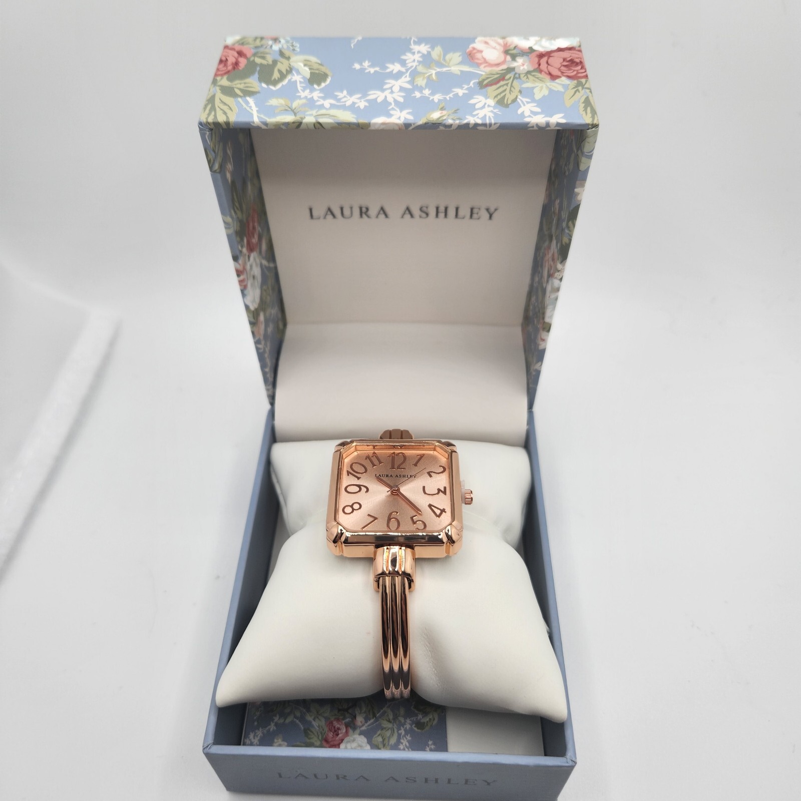Laura Ashley Stainless Steel Skinny Bangle Square Watch Rose Gold MSRP $395