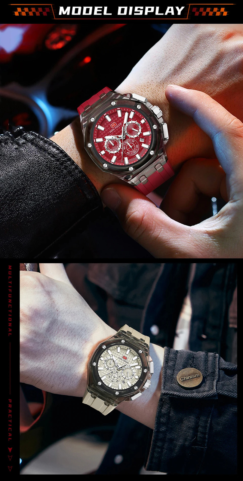 Multifunctional Men’s Transparent Case Quartz Watch Waterproof Luminous 0616G