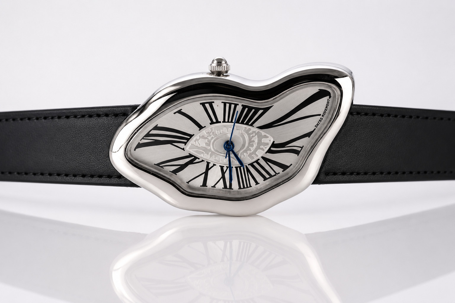 Women’s Silver Wavy Watch Irregular Artistic Leather abstract waves Wristwatch