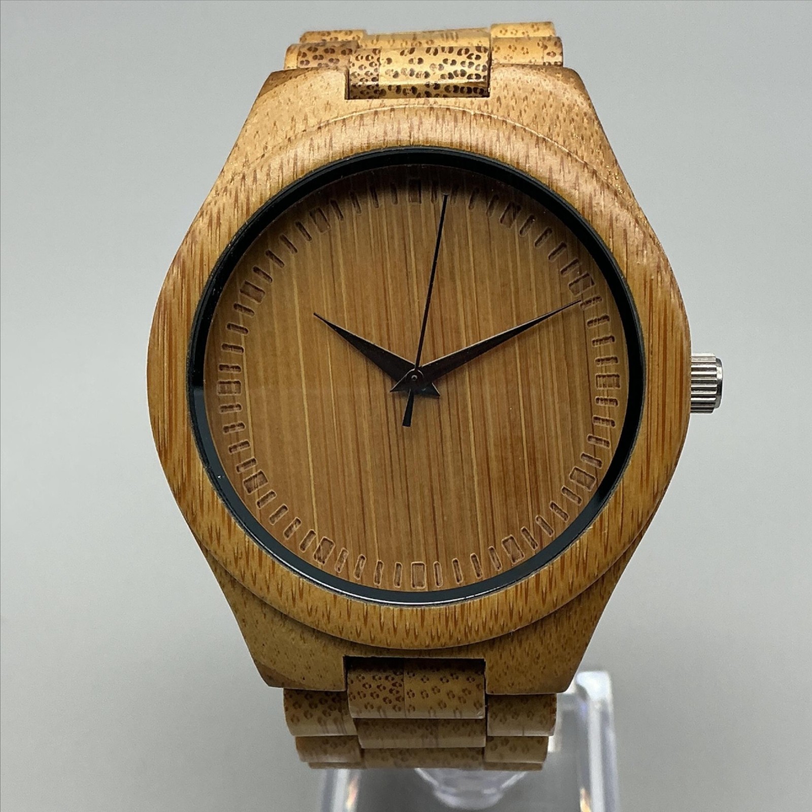 Bamboo Case Mens Watch 45mm Brown Dial Bamboo Analog Wood Natural New Battery 7″