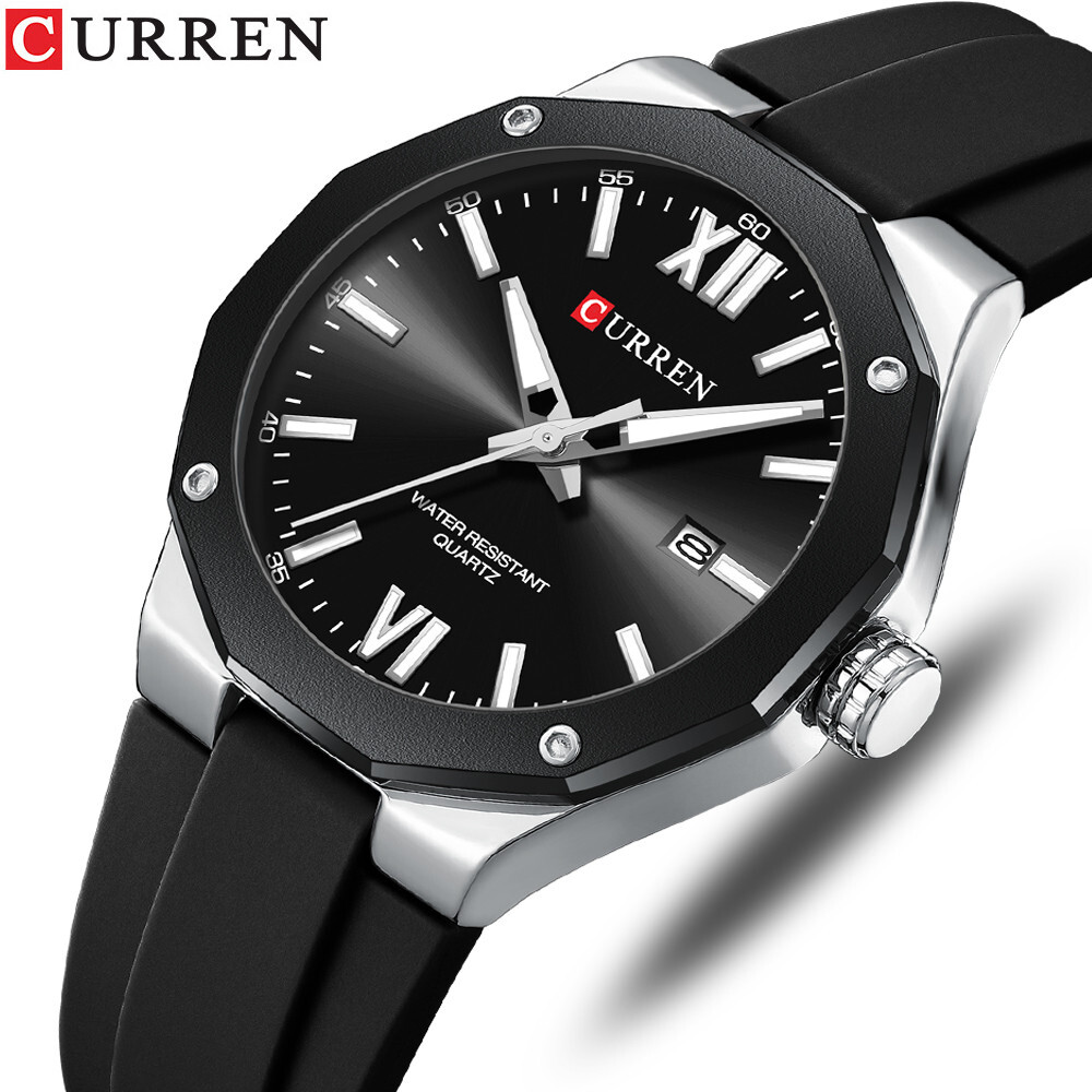 CURREN Men Quartz Watch Silicone Wristwatch Calendar Date Watches Business Watch