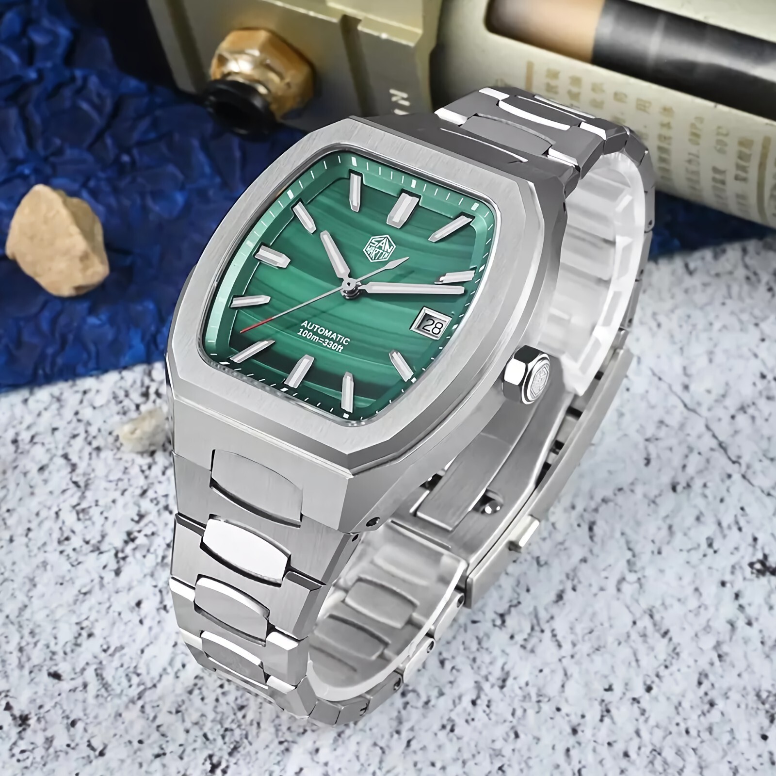 SAN MARTIN SN0145-G Automatic Stainless Steel 39.5mm Barrel Shape Case Men Watch