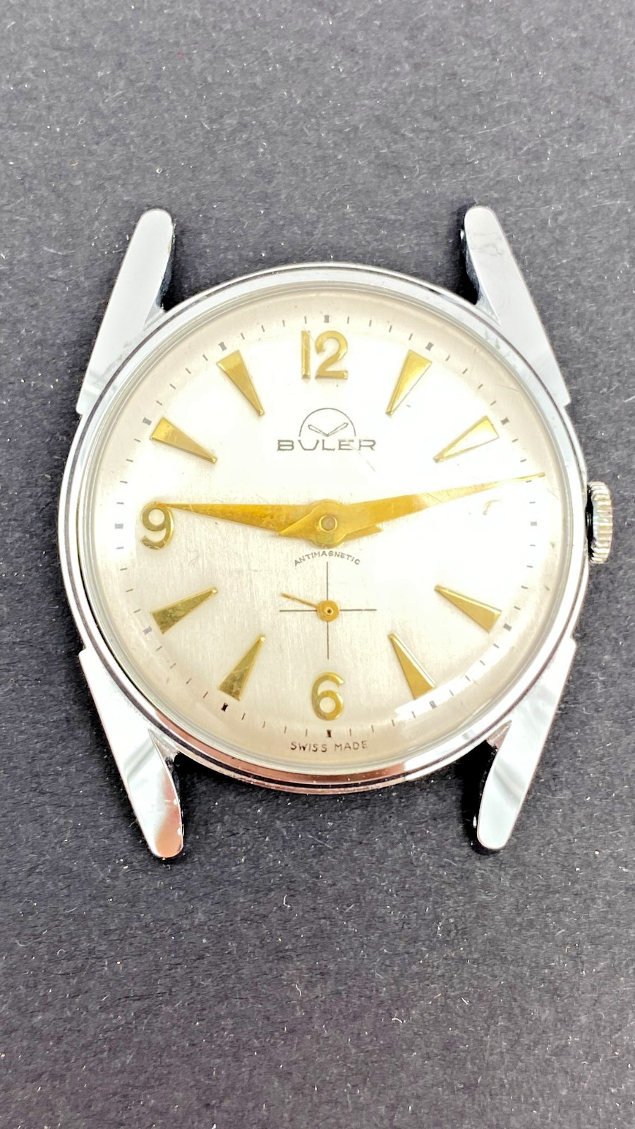 Vintage Buler Swiss Made Antimagnetic Mechanical Watch Sub-Second Running 34mm