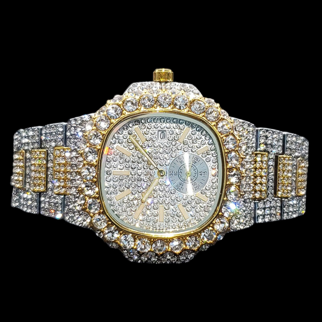 VVS Full Ice Date Special Minute Hand Iced Out Diamond Watch, Men Hip Hop Watch