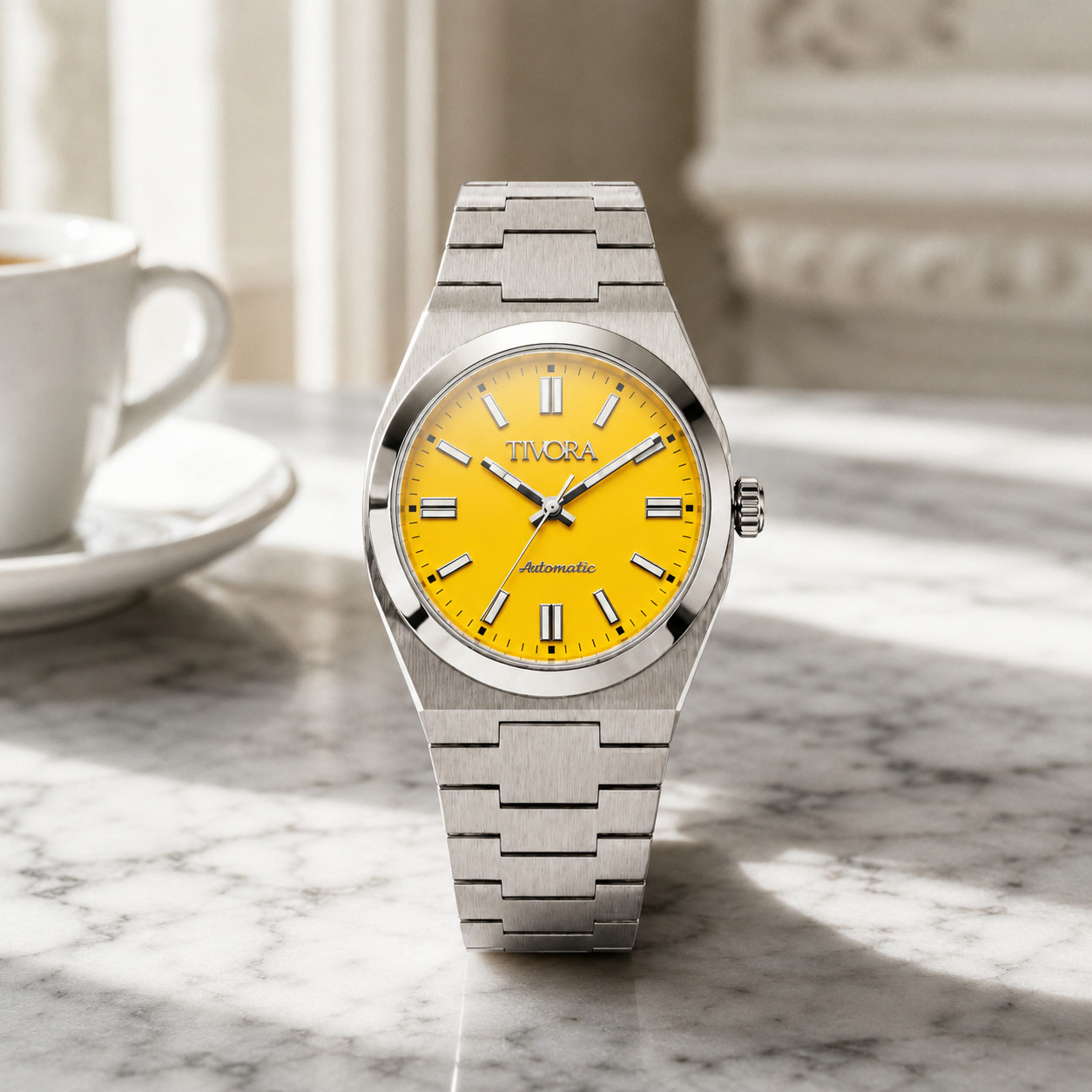 TÍVORÁ Échelon Argent Steel Yellow Dial – Custom Branded Automatic Watch