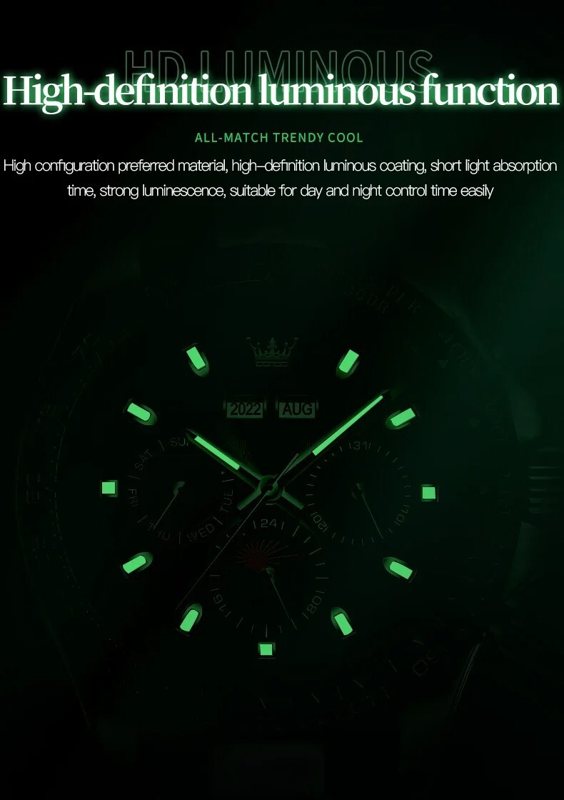 OLEVS Automatic Self-Wind Men’s Moon Phase Luminous Date Luxury Mechanical Watch