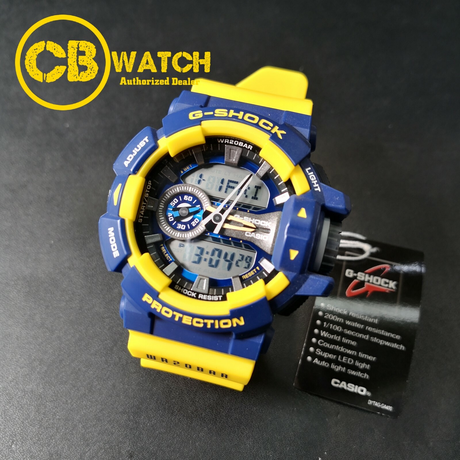 Casio G-SHOCK GA400-9B Big Case Blue& Yellow Resin Analog Digital Men’s Watch