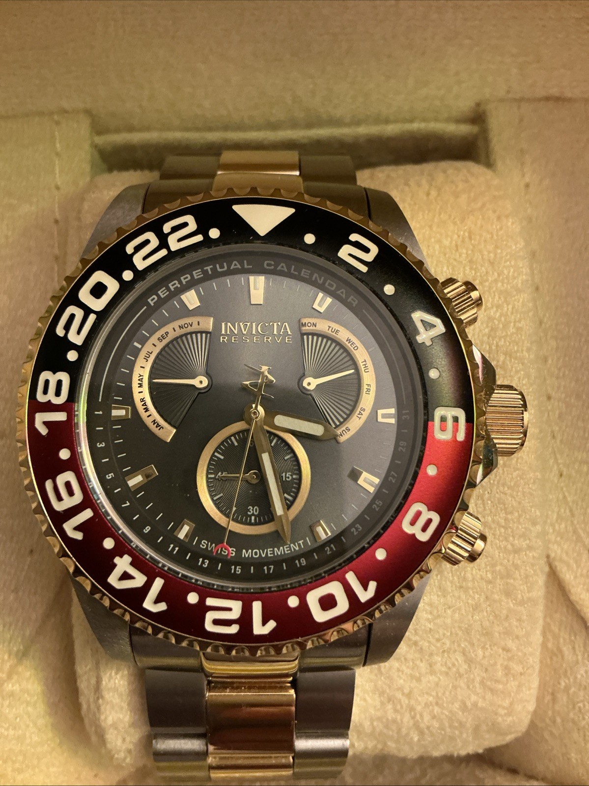 Invicta Reserve Pro Diver 47mm Perpetual Calendar Gold/ Silver / Red Men’s