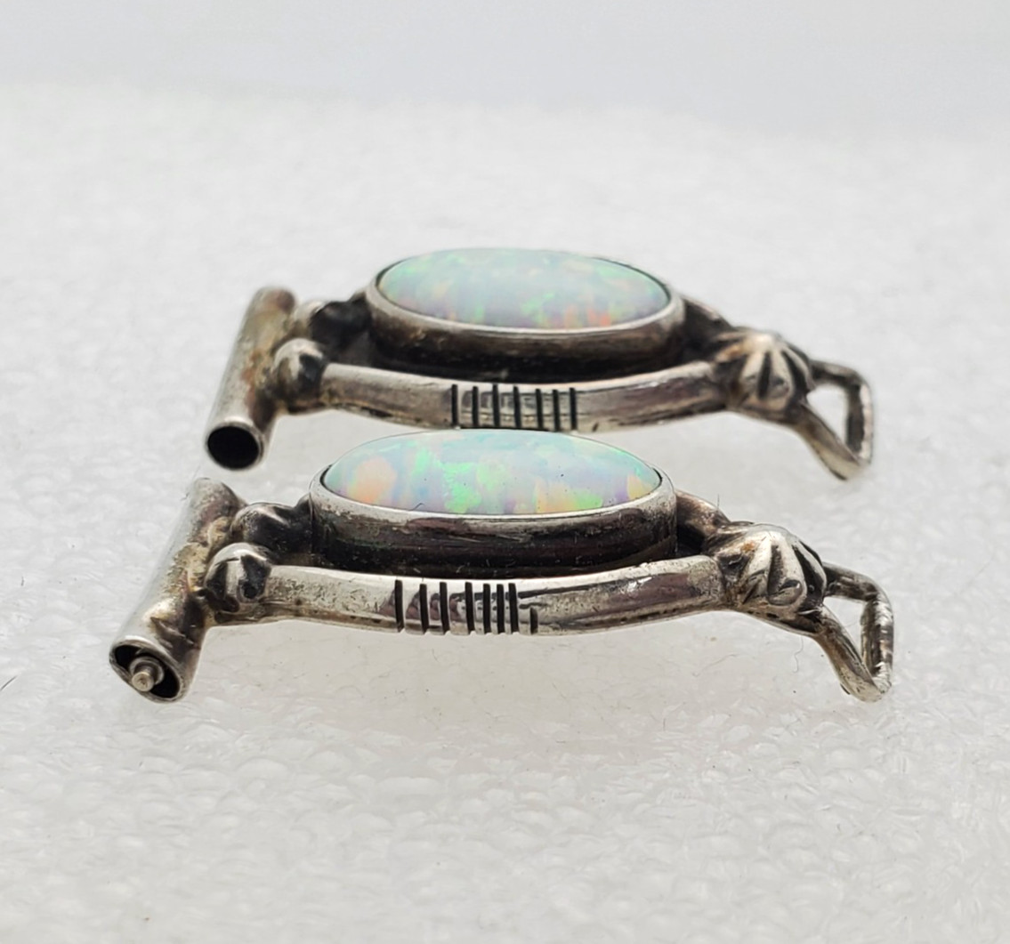 Running Bear RB Sterling Silver .925 & Opal Watch End Links 5.3g