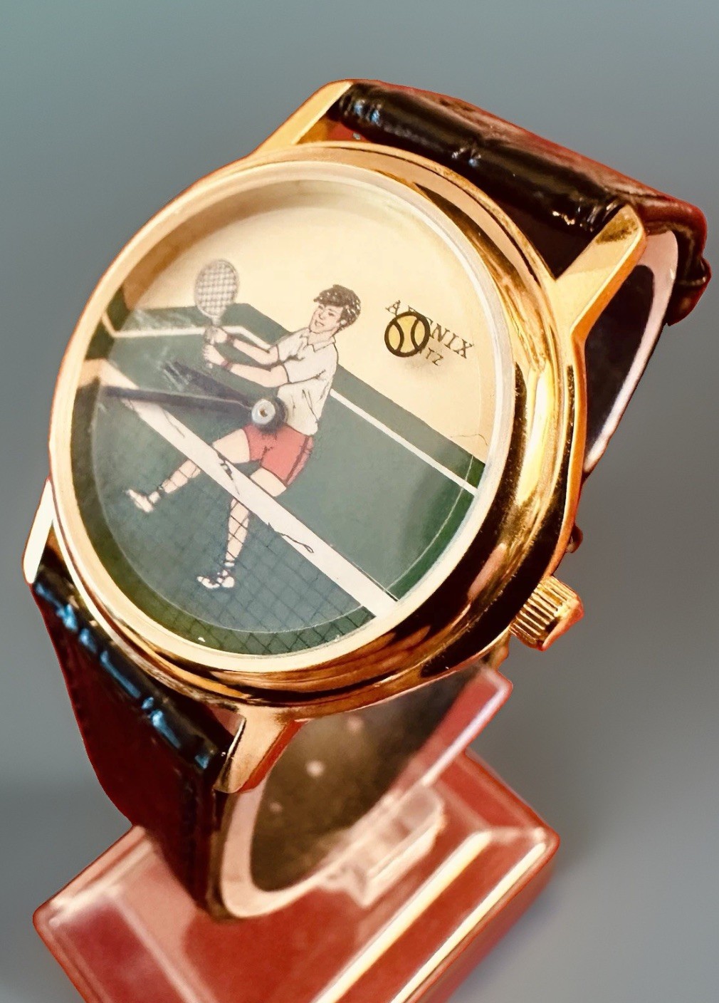 Arenix Quartz Tennis Theme Analog Watch Green/Beige Dial Black Strap New Battery