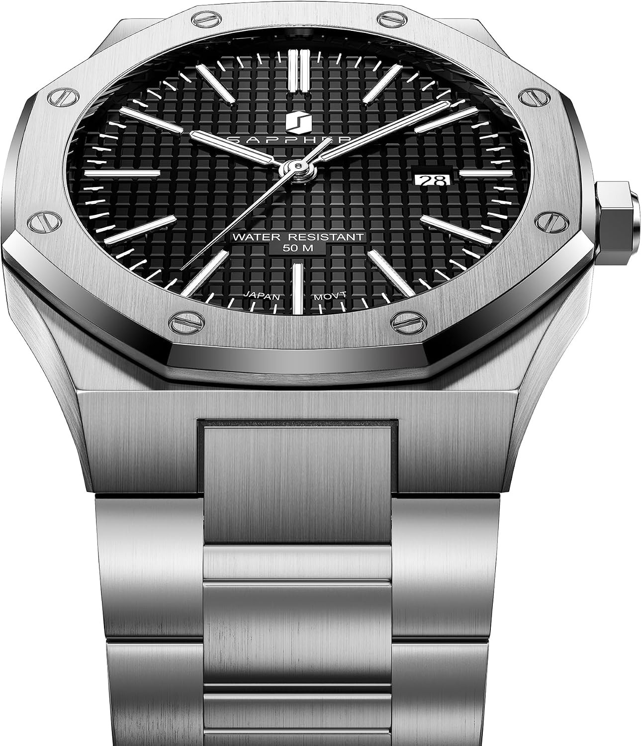 Men’s Octagonal Quartz Watch Stainless Steel 50M Waterproof Luminous Date