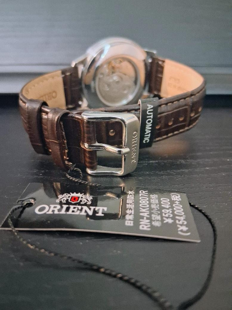 Orient Bambino Automatic Red Dial Day Date Men’s Watch Brown Leather 41mm