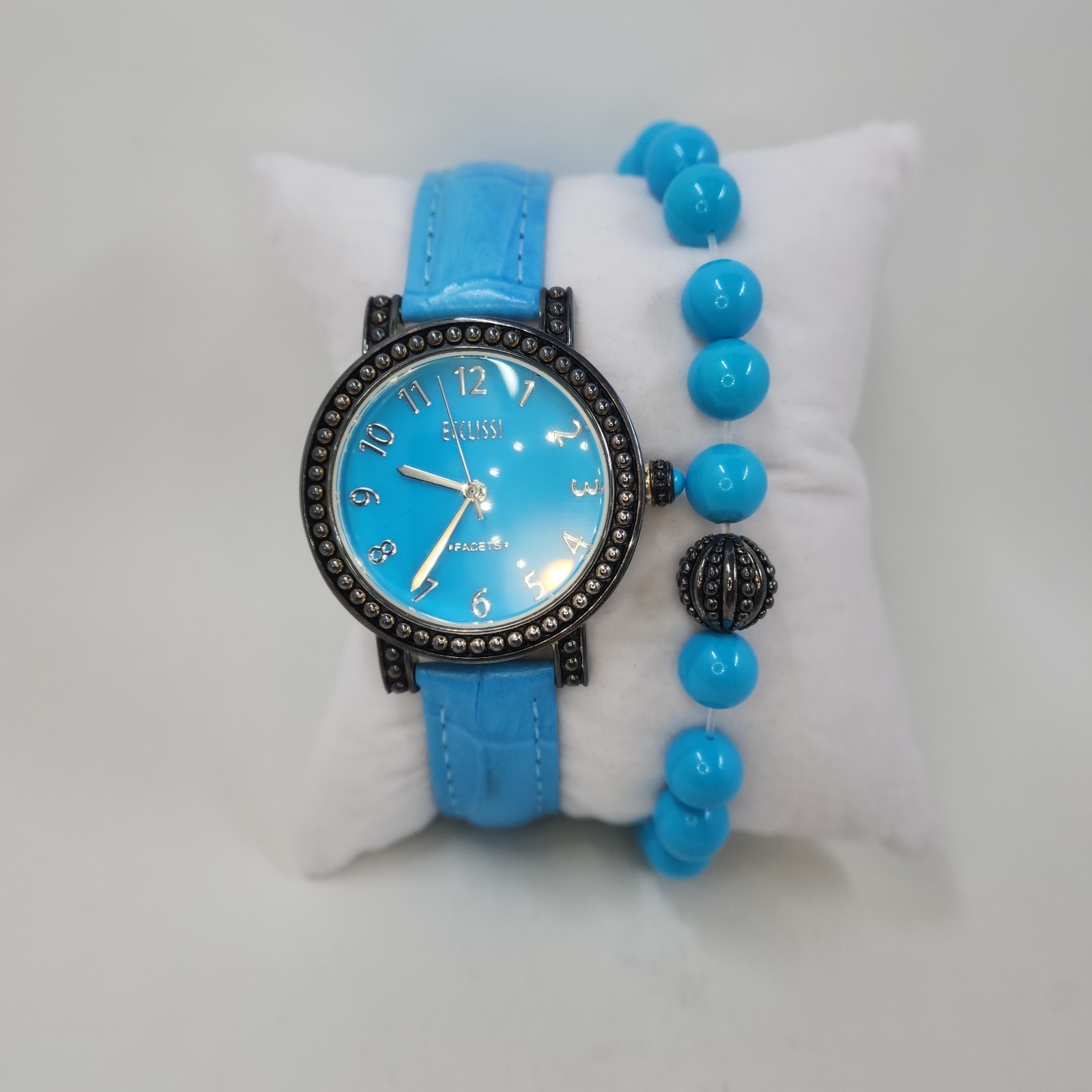 Ecclissi Turquoise Gemstone Leather Watch w/ Stretch Bracelet, Average NO BOX