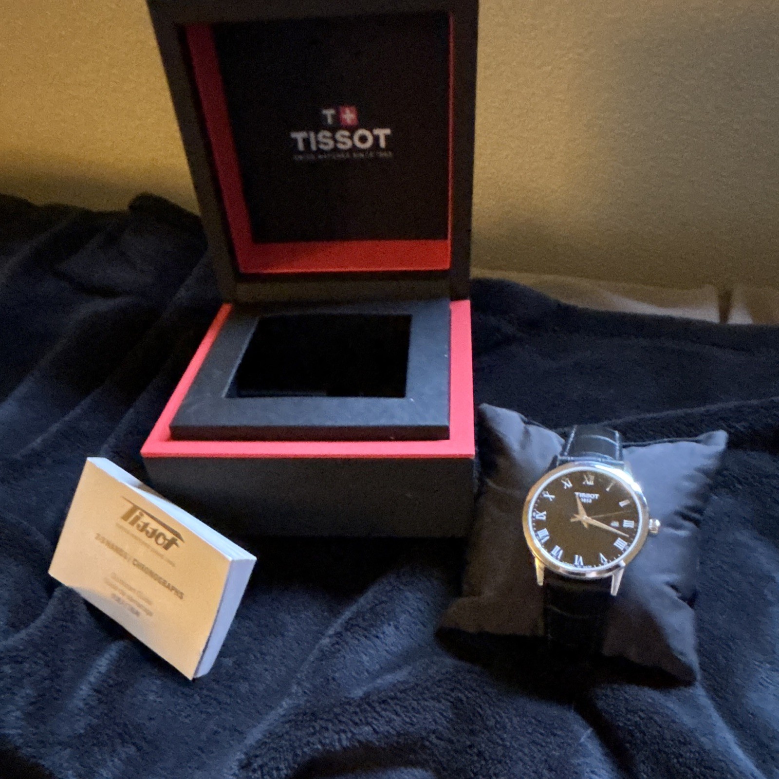 Tissot Classic Dream Quartz 40mm Black Roman Dial Date SS Leather