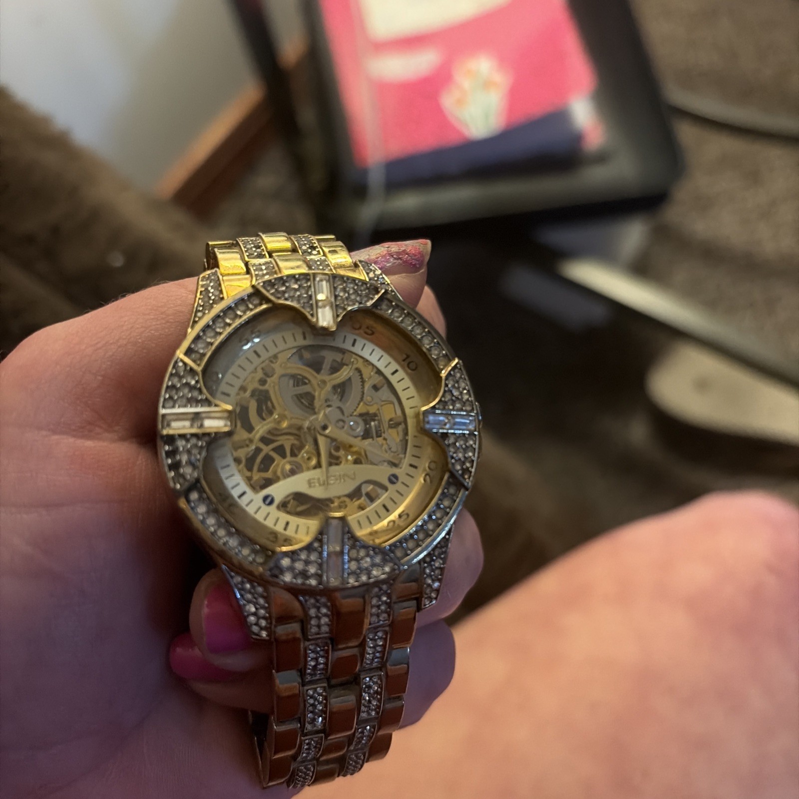 Elgin Adult FG9919 Skeleton Dial Crystal Gold Men’s Watch