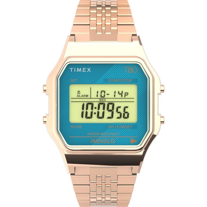 TIMEX Unisex T80 Classic Gold Band Blue Face TW2U93600 Watch MSRP $109