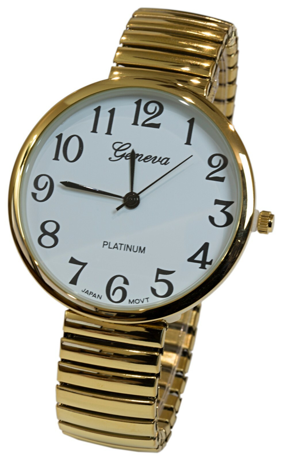 Gold Super Large Size Round Face Stretch Band Easy to Read Geneva Women’s Watch
