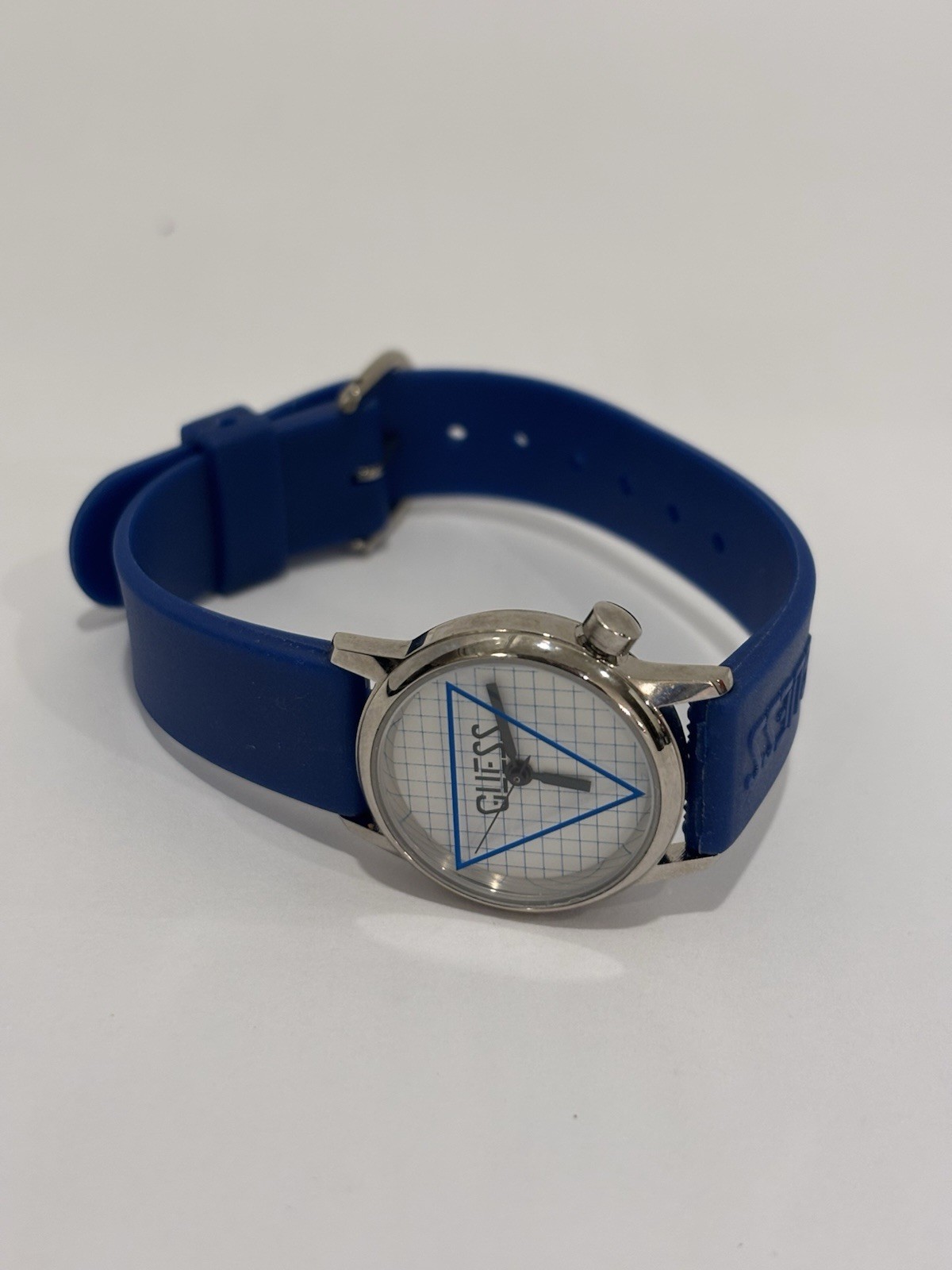 Vintage 1989 GUESS Watch Blue Grid Dial Geometric Sport Minimalist WORKING