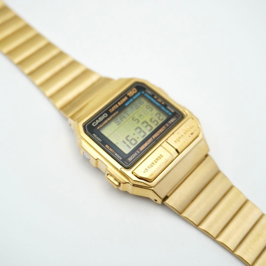 Casio DataBank DB-1500 Digital Watch Vintage Gold 8cm Case Mens Quartz