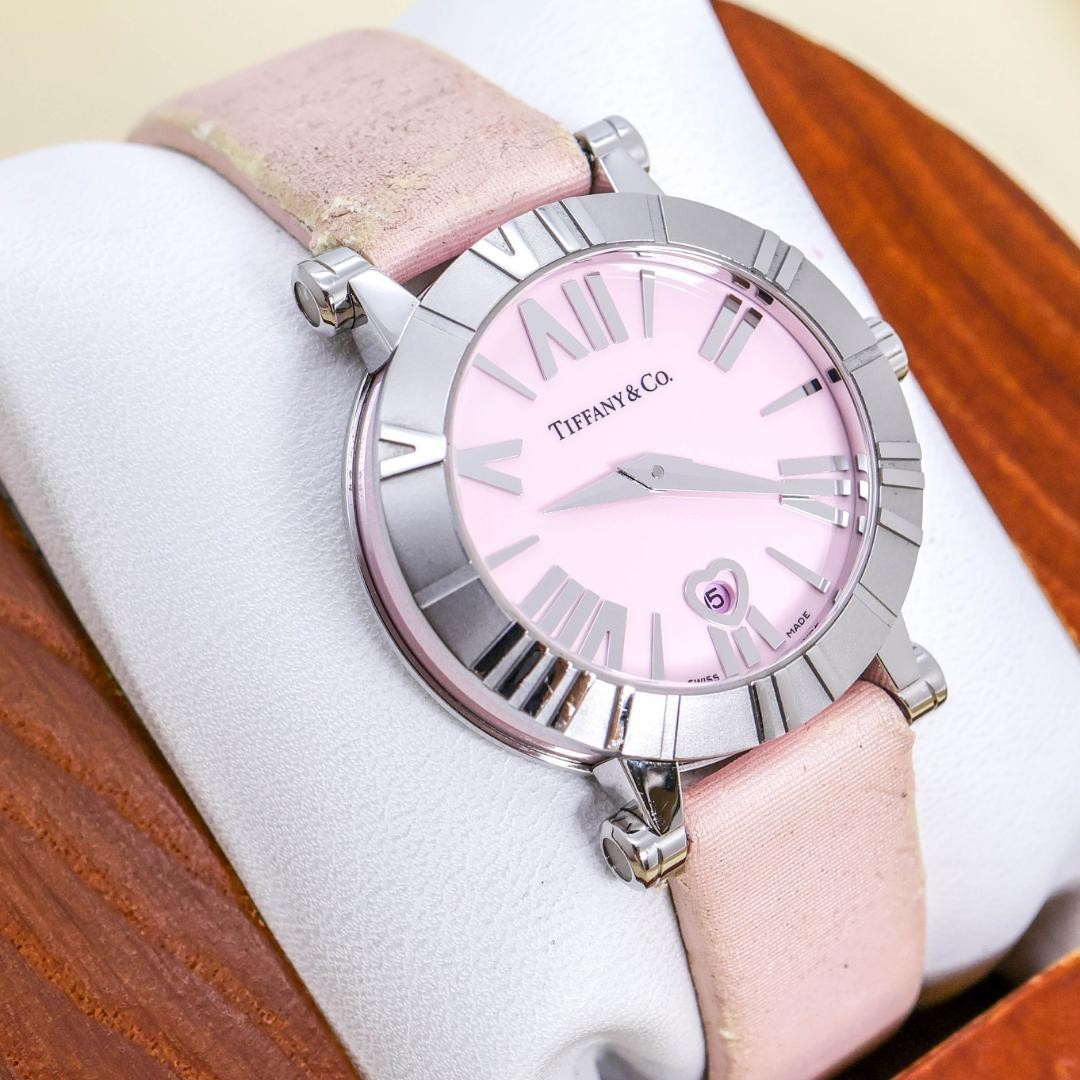 Working TIFFANY Co. Watch Atlas Pink Heart Date 3460