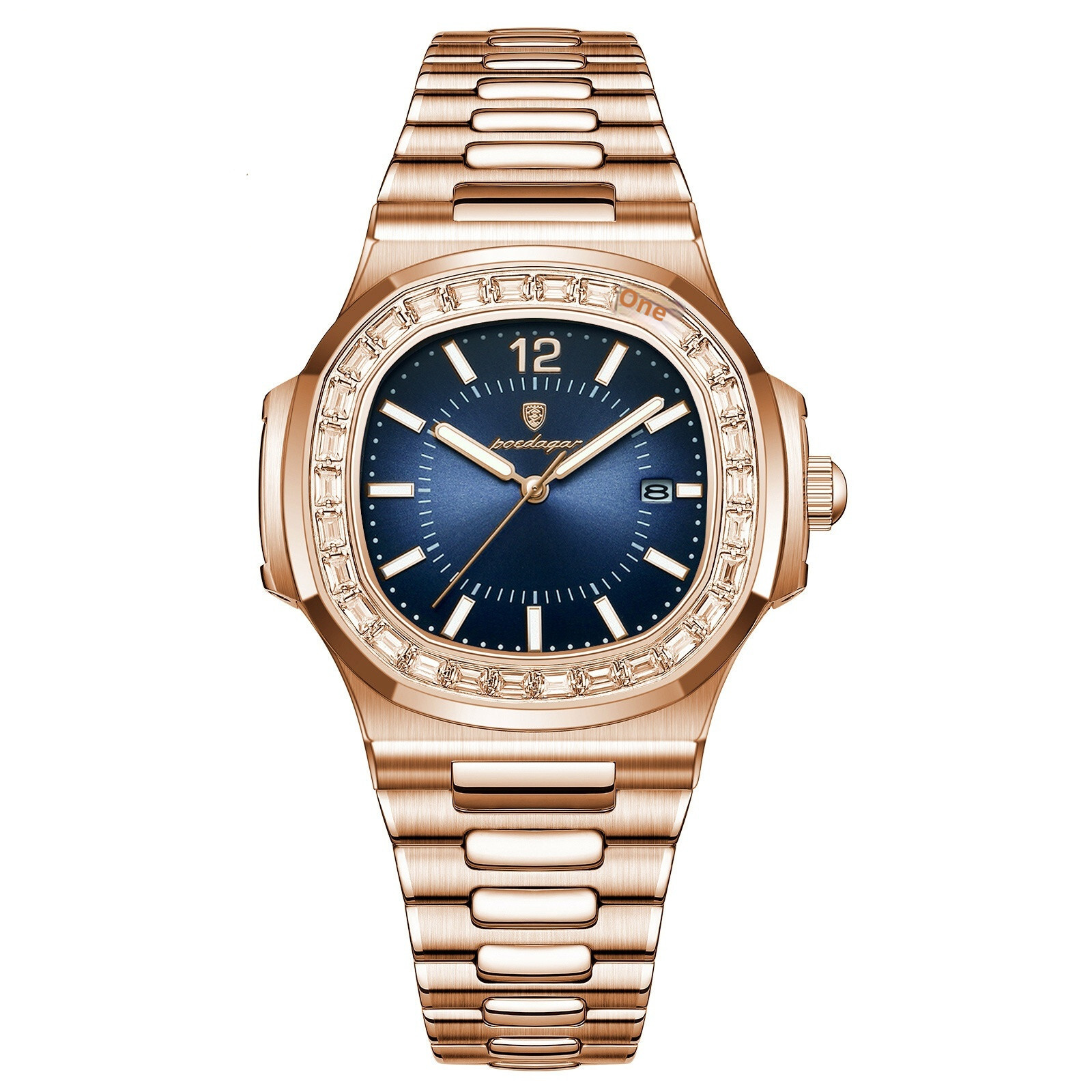 POEDAGAR Men Quartz Watch Diamond Bezel Stainless Steel Band Waterproof Date
