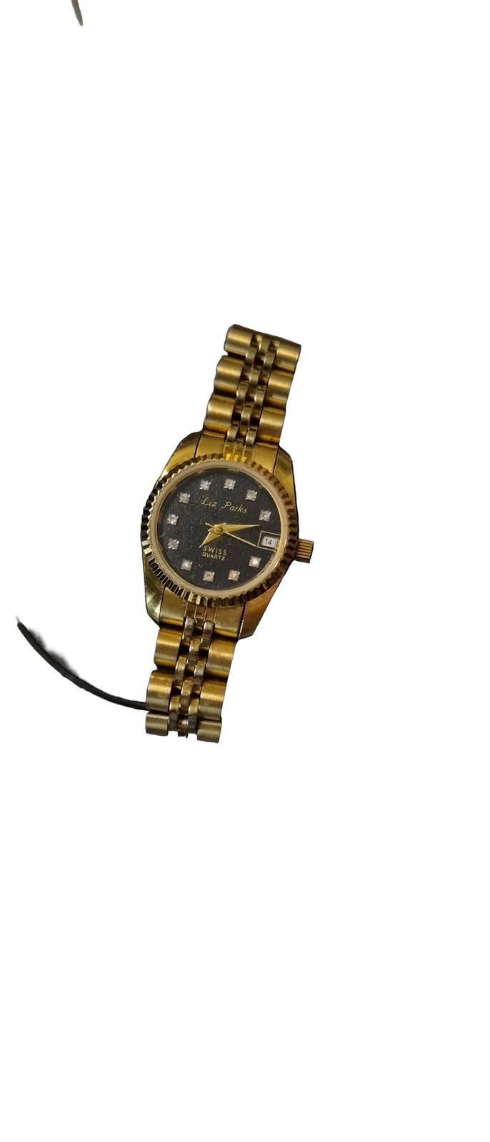 Liz Parks Women’s Gold Black Metal Analog Watch Day Date 22mm