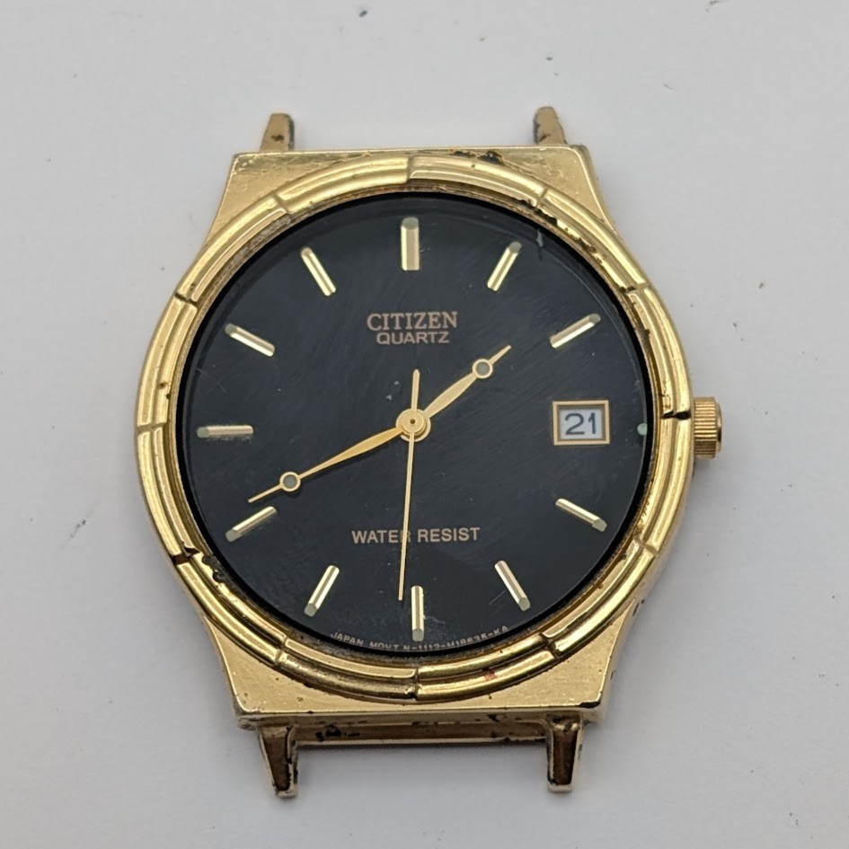 Citizen Quartz Watch Black Dial Date Gold-Tone 31mm Case 14mm Lugs Running
