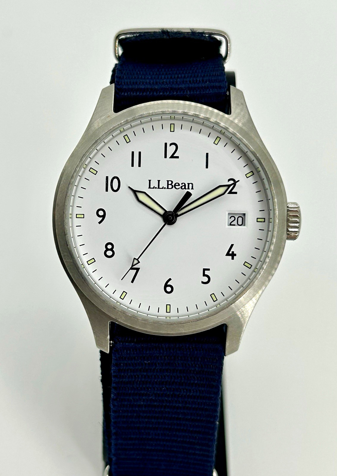 L.L.Bean 36mm Field Watch White Dial Date Quartz Stainless Steel 165FT Running