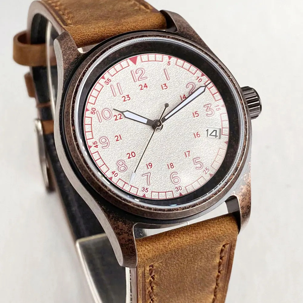 Tandorio 36mm Copper Plating Pilot Vintage Men Watches For Japan NH35 20ATM