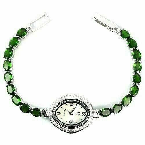 Silver Watch Chrome Diopside Genuine Natutal Gems Solid Sterling 19cm 7.5 Inch