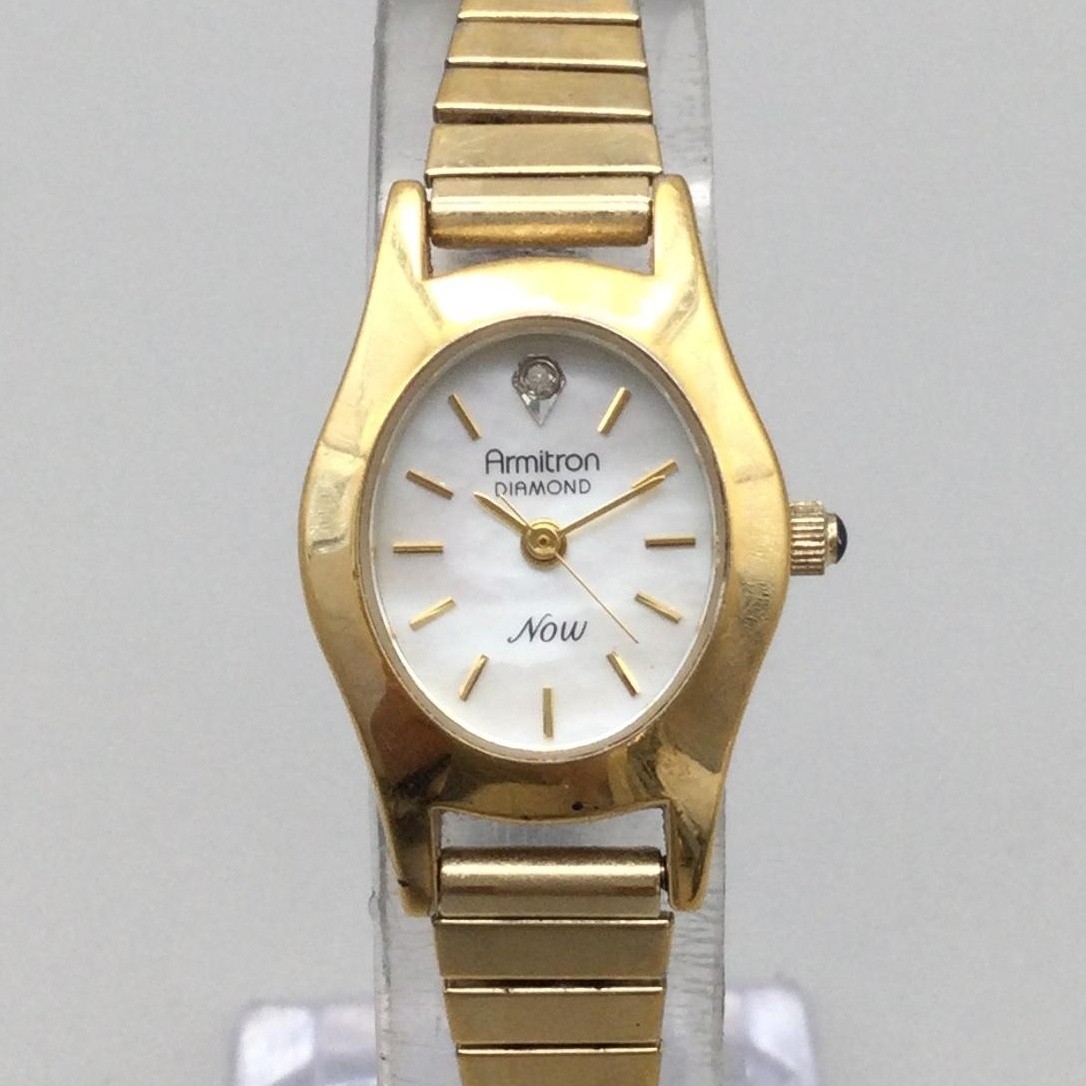 Armitron Womens Watch 20mm White Dial Gold Tone Expansion 75/2404 New Battery