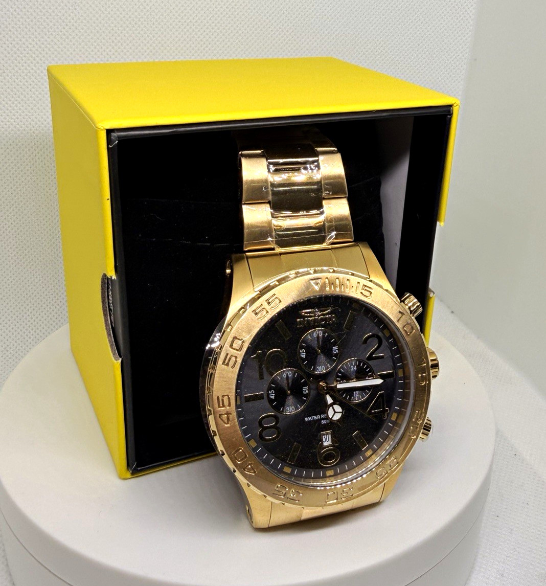 Invicta Reserve Men’s Quartz Chronograph Date Black Dial Gold 50mm 50m