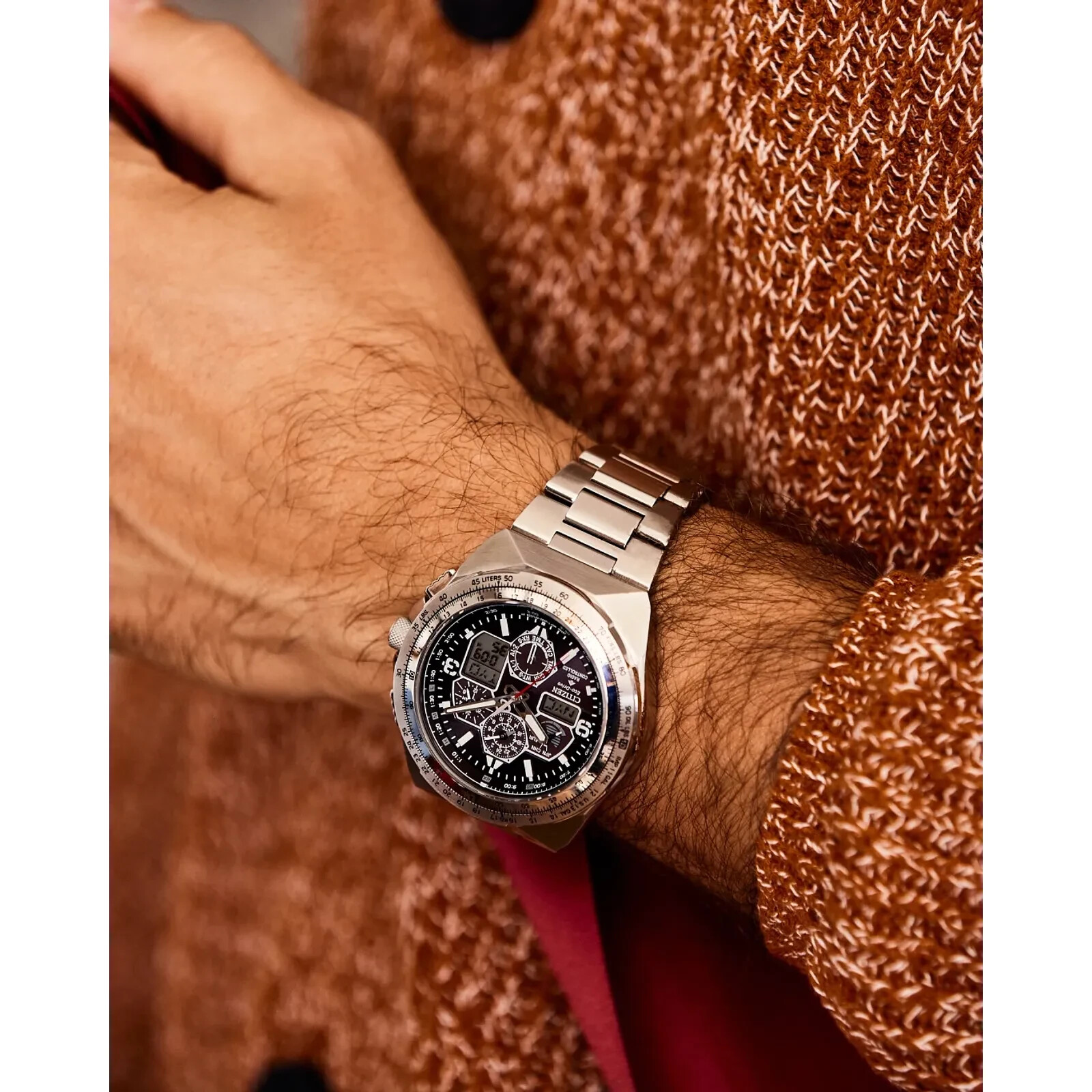 Citizen Men’s Air Chronograph Calendar Eco-Drive Silver Watch 46 MM JY8120-58E