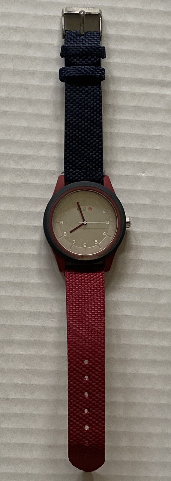 Crayo Pleasant Silver Dial Navy and Maroon Leatherette Watch CRACR3906 Ret $179