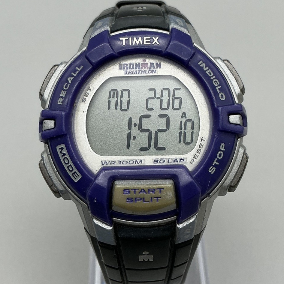 Timex Ironman Mens Watch 40mm Silver Tone 30 Lap Indiglo 100M Black New Battery