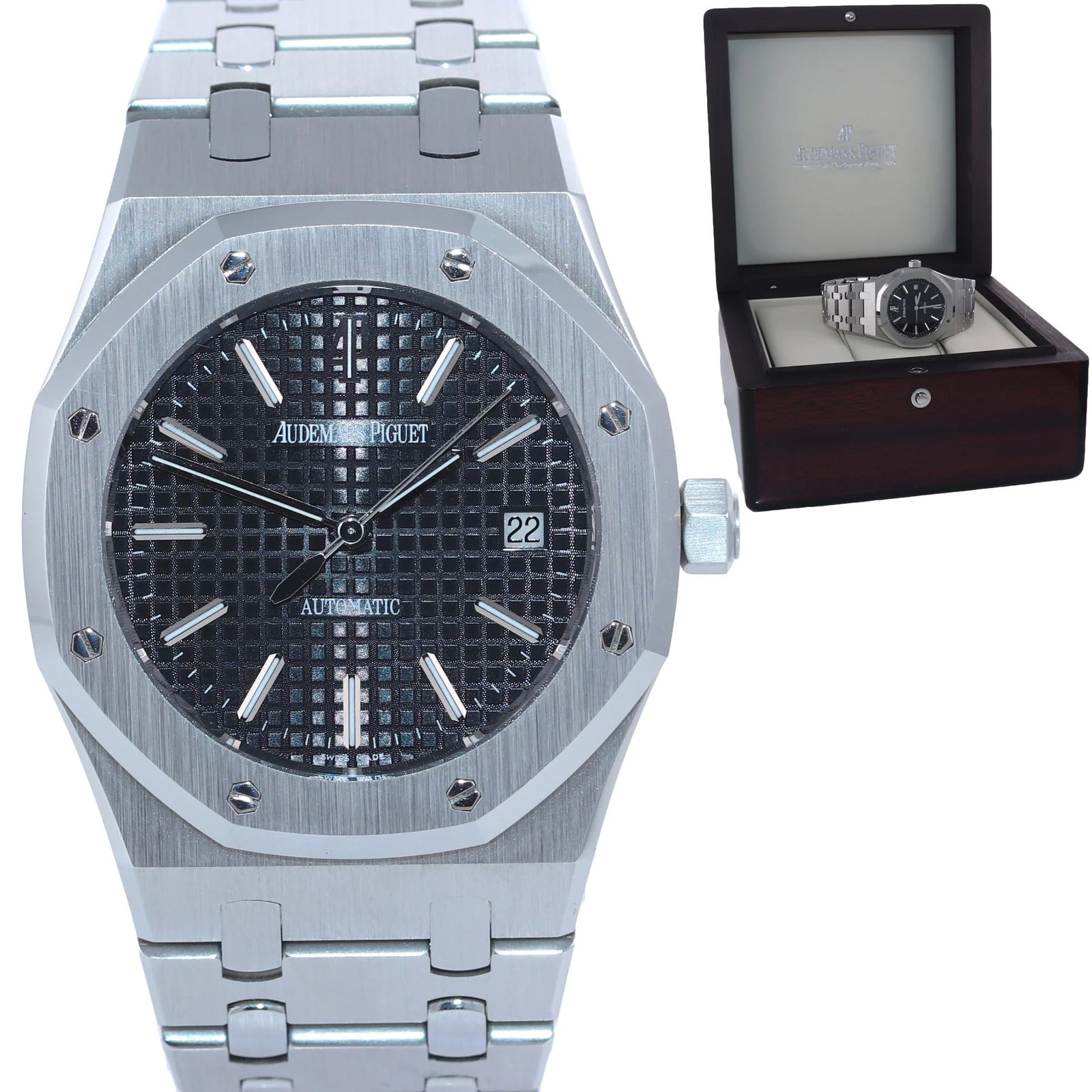 MINT Audemars Piguet Royal Oak Black 39mm Steel 15300ST Date Watch Box