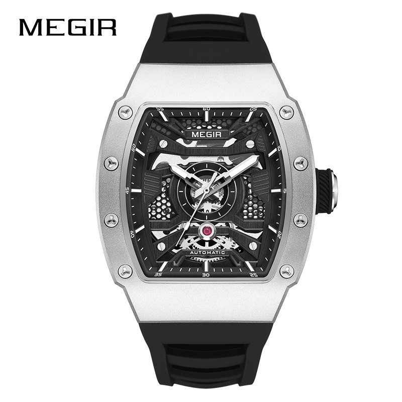 MEGIR Men’s Automatic Watch – Stainless Steel, Silicone Strap, Waterproof,