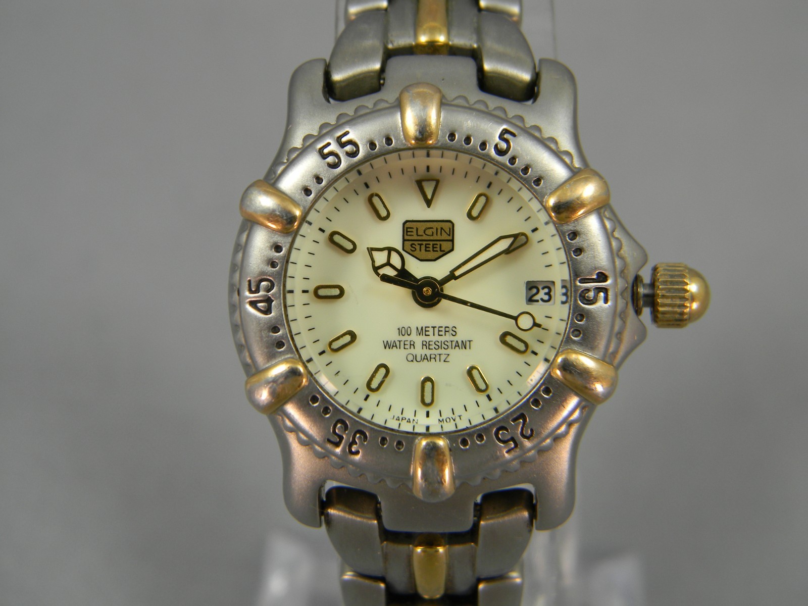 Elgin Steel Watch Women Diver Style 25mm Clasp Band 5.5″-5.75″ New Battery