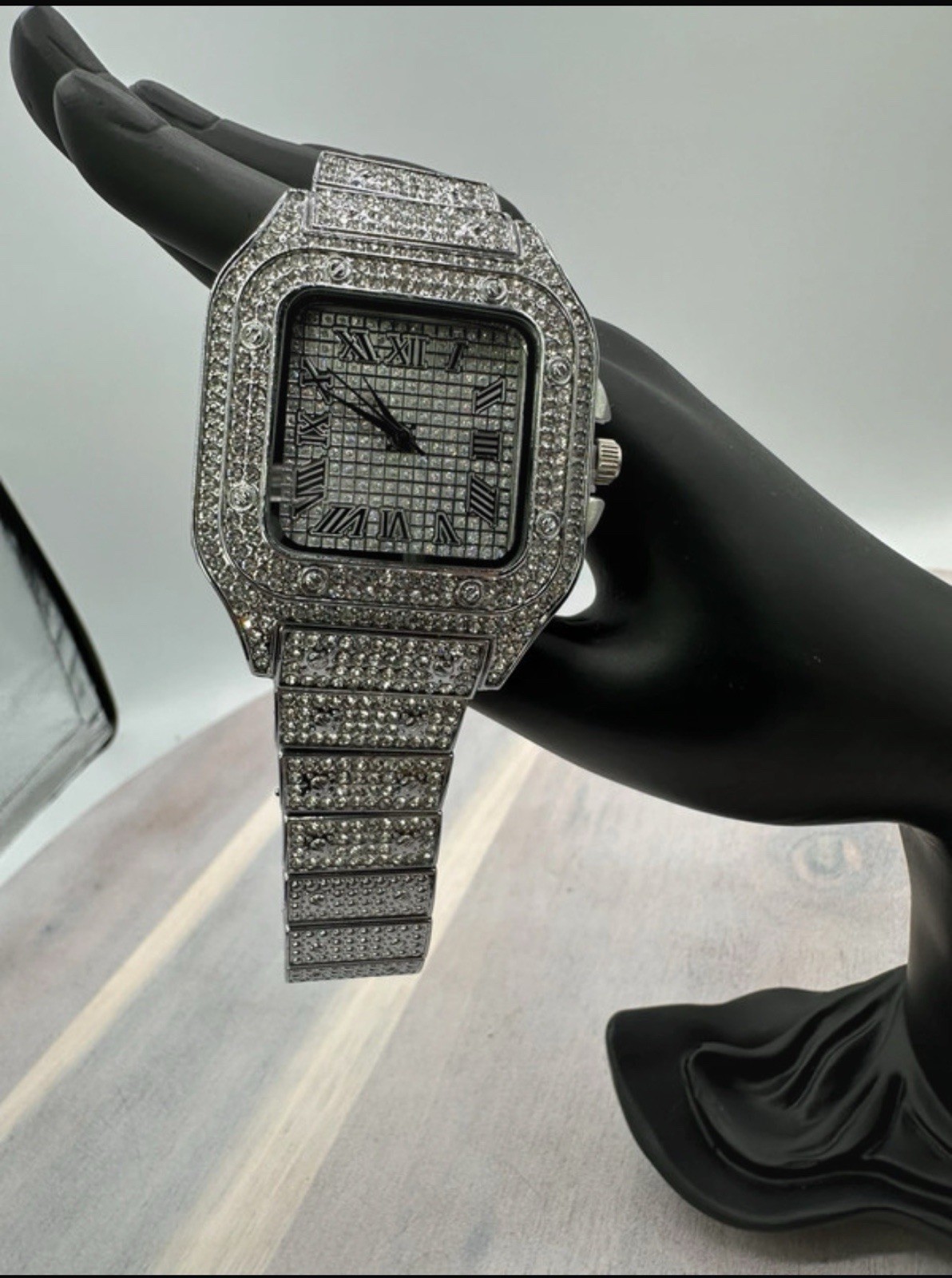 HALUKAKAH Silver Tone Square Analog Quartz Watch, Roman Dial, Box & Papers