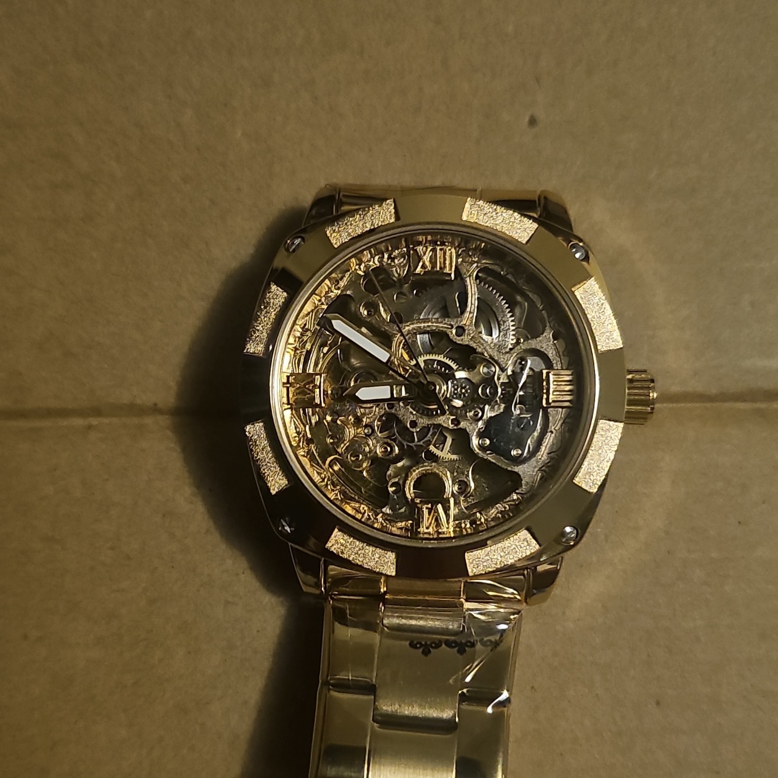 Automatic Skeleton Dial Roman Numerals Gold Tone Steel Bracelet 40-43.9mm