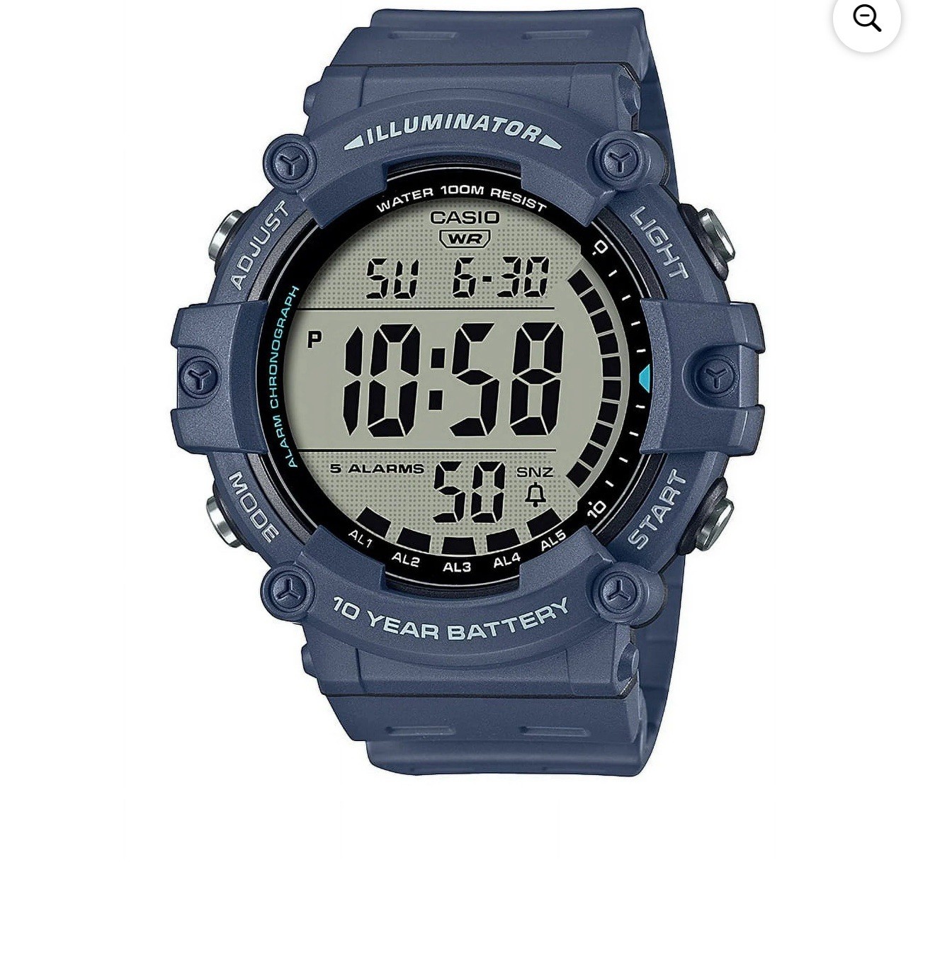 Casio AE-1500WH Illuminator Digital Quartz WR 100m Blue Resin 5 Alarms