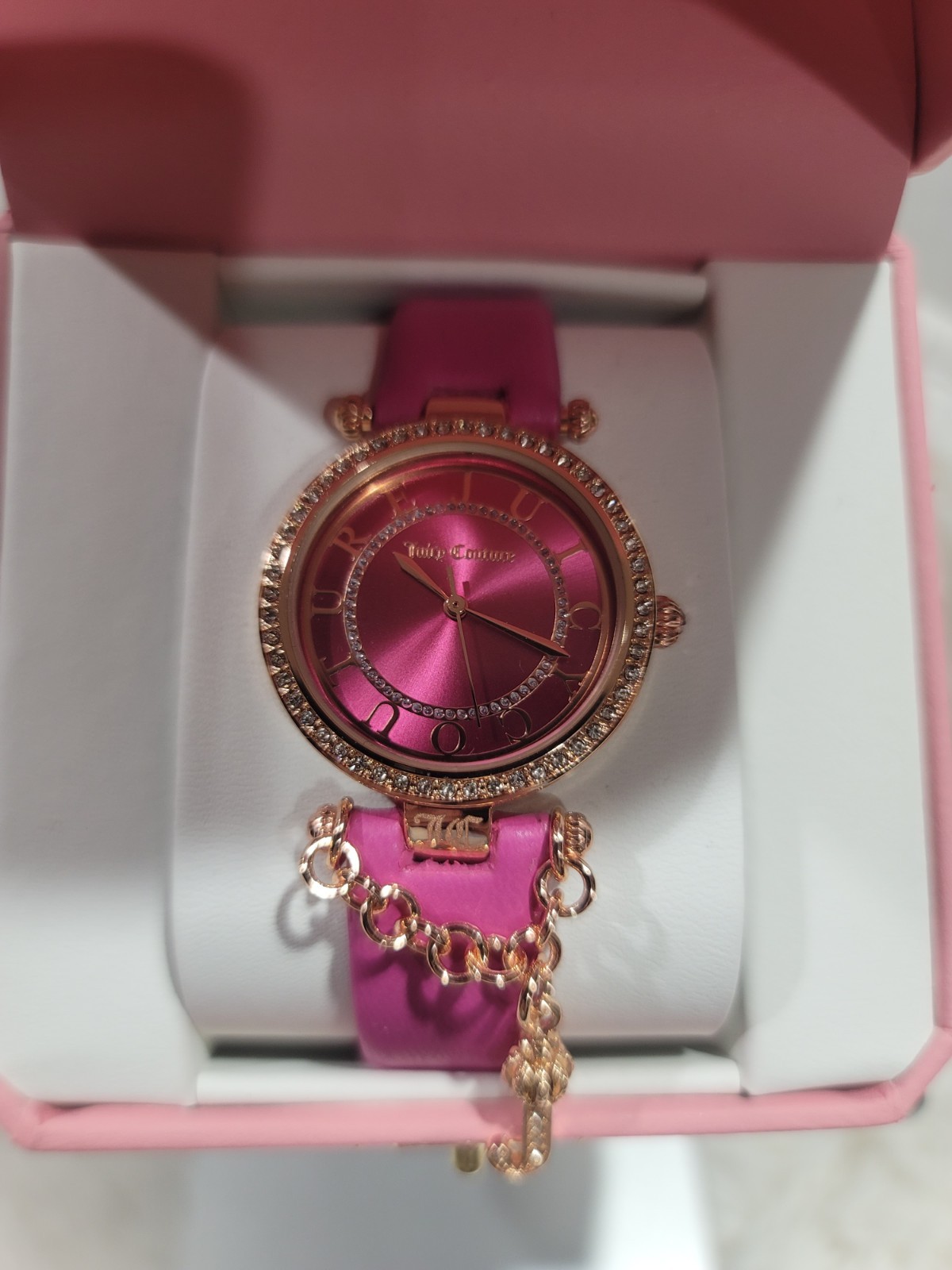 Juicy Couture Watch Hot Pink Face W/ Rose Gold Bezel Hanging Charm