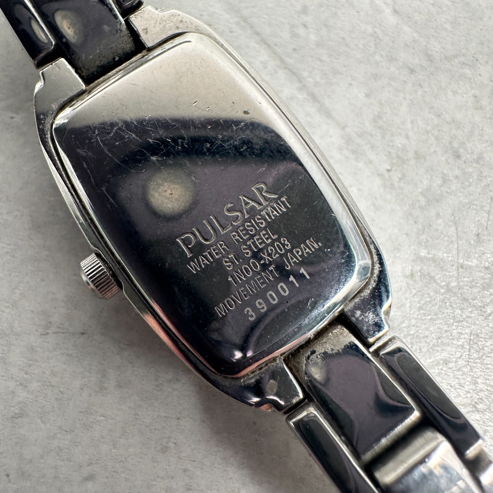 Pulsar Watch Womens 16mm Rectangle Pave Bezel Dial Case Silver Tone New Battery