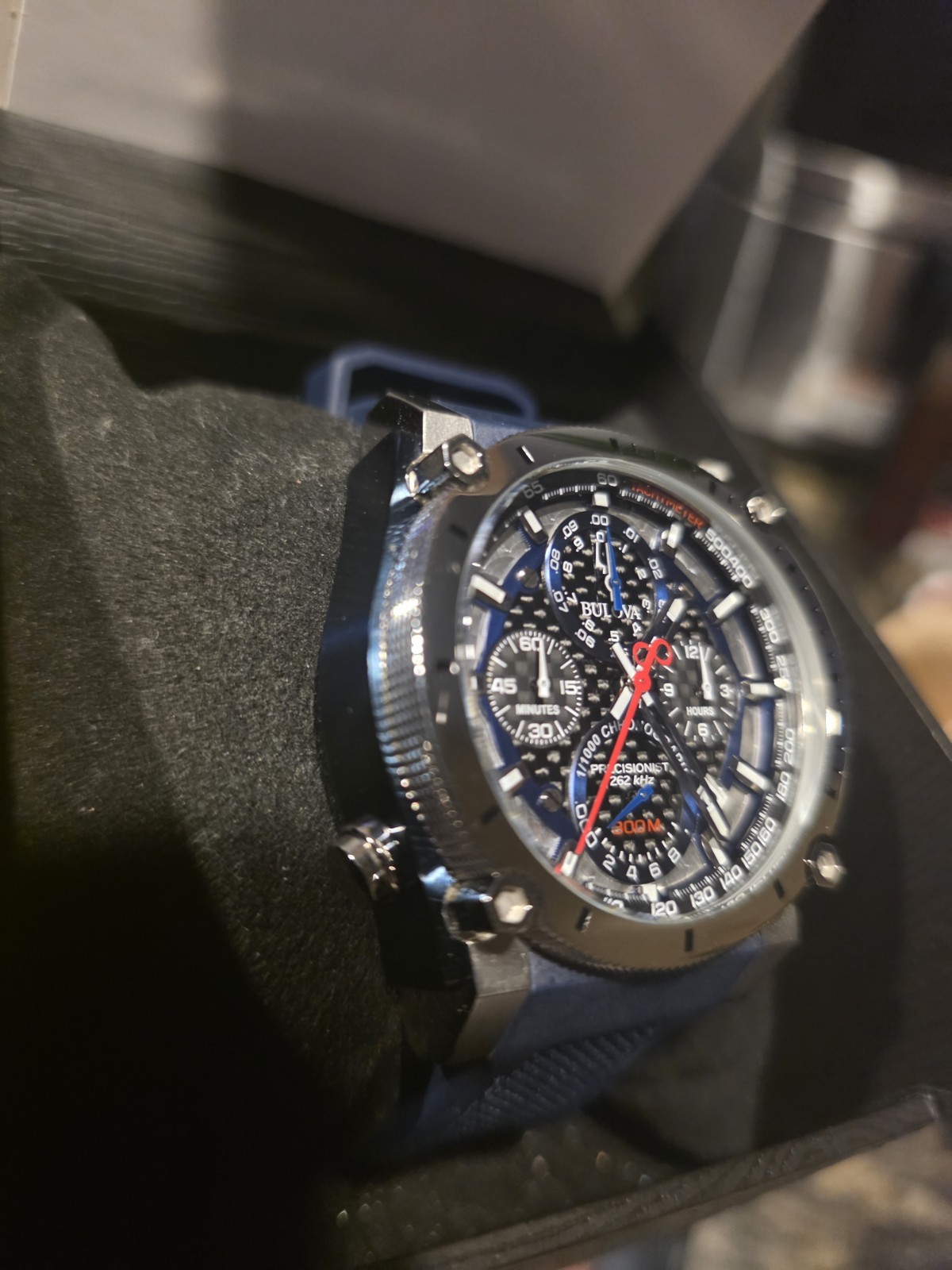 Bulova Precisionist Quartz Chronograph 300m 46mm Blue/Black Dial Date Box