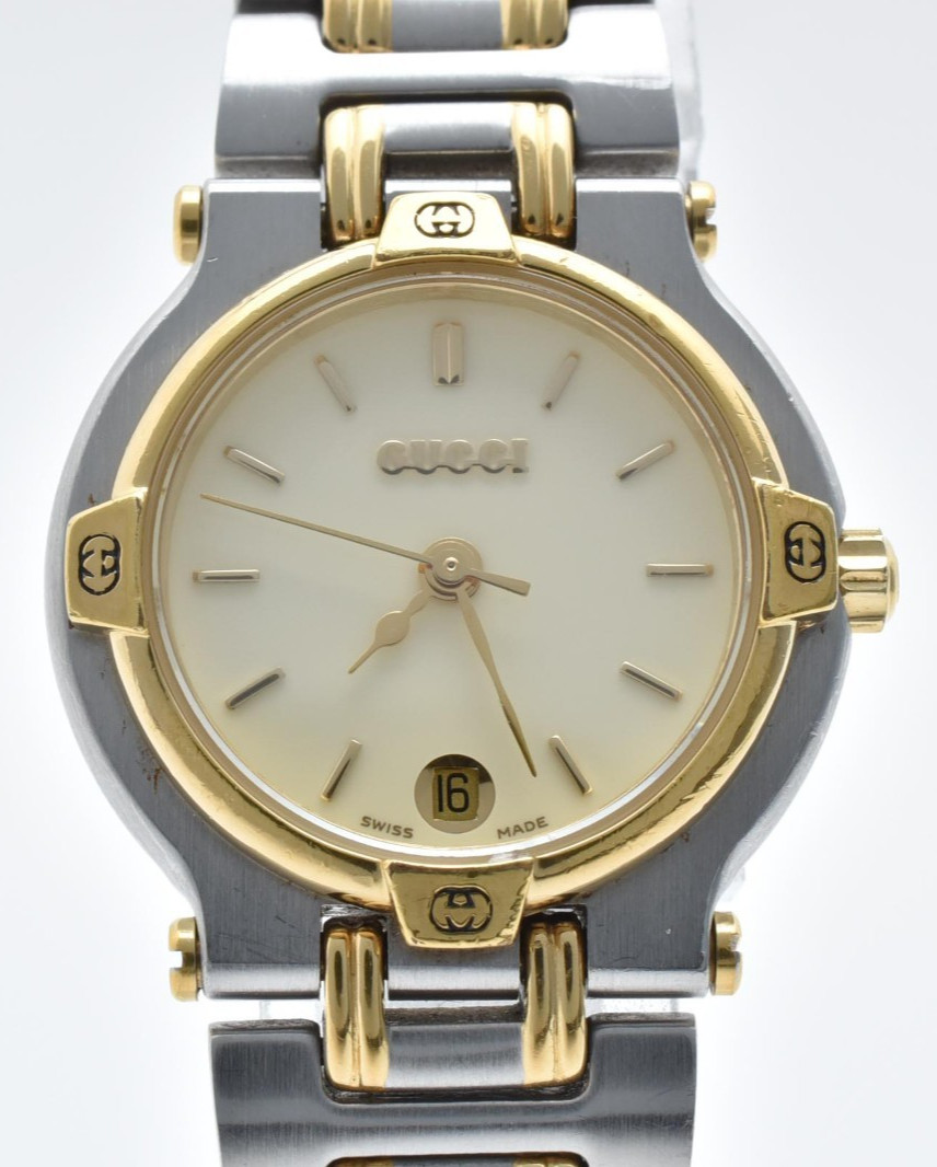 [NEAR MINT] GUCCI 9000L Ivory Date Two Tone Quartz 25mm Ladies’ Watch Swiss
