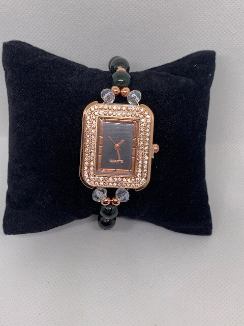 Copper Color With Dark Green Bead Band Watch – Adjustable