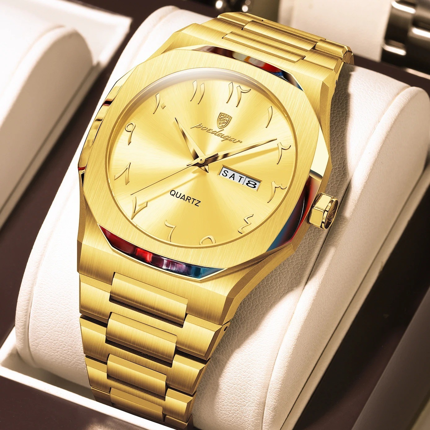 44MM POEDAGAR Arabic Dial Quartz Watch Men’s Stainless Waterproof Luminous NEW