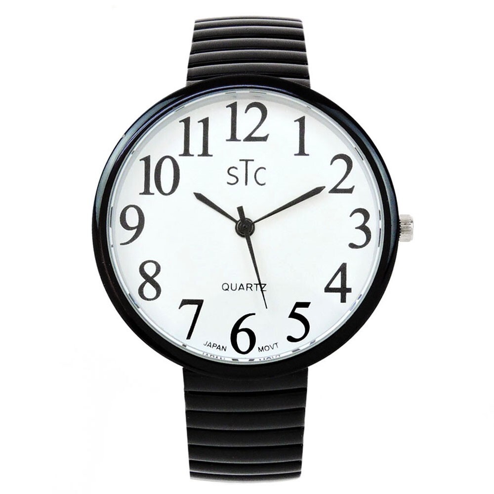 STC Black Super Large Face Easy to Read Stretch Band Watch – NIB