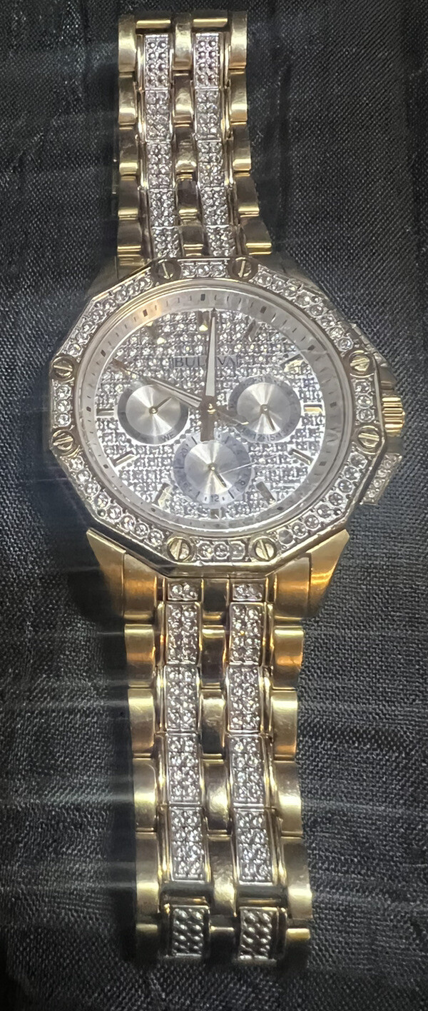 Bulova Crystal 41.7mm Gold-Tone Stainless Steel Men’s Watch – 98C126
